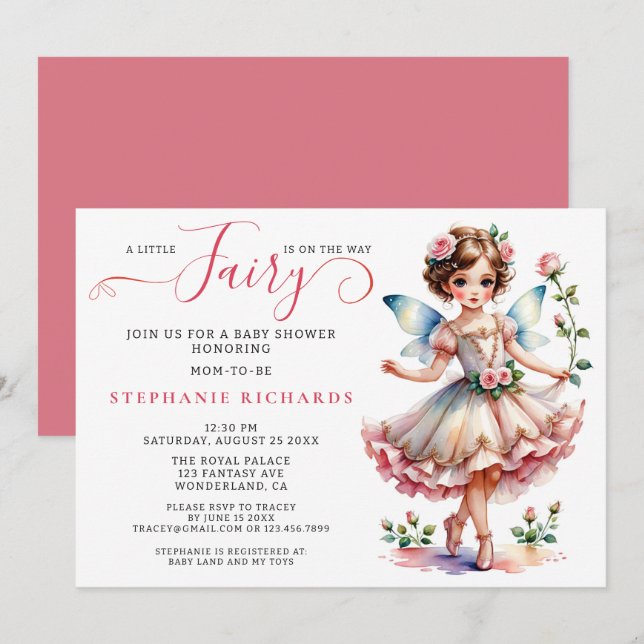 Invitation Joli Peach Flower Baby shower Floral (Devant / Derrière)