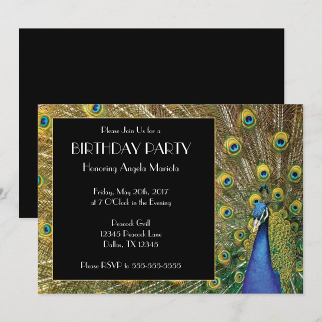Invitation Joli Peacock Exotique Photo Anniversaire (Devant / Derrière)