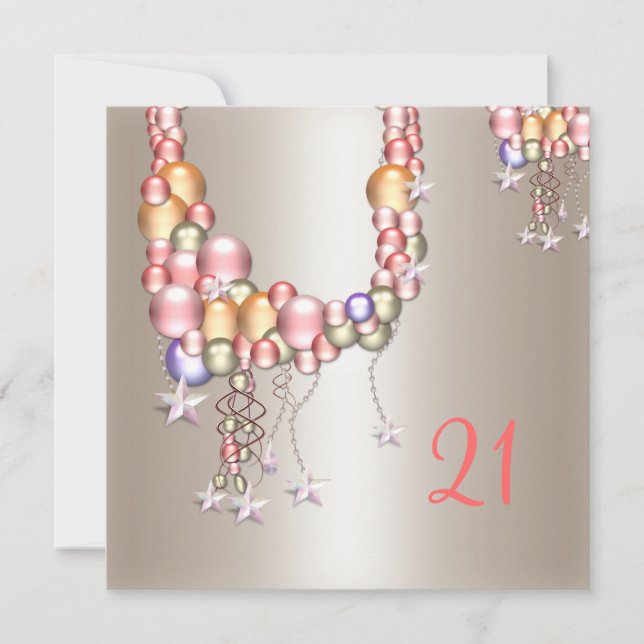 Invitation Joli perles de pêche en eau Stars 21e anniversaire (Devant)