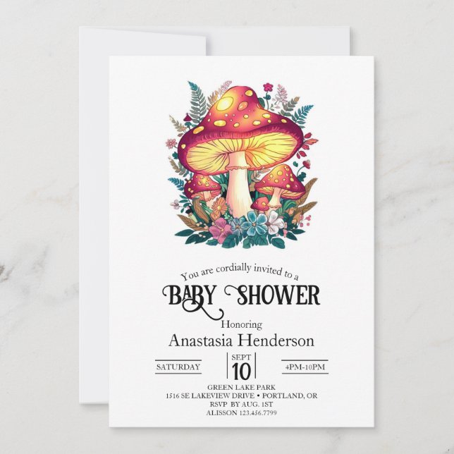 Invitation Joli petit Baby shower de champignons (Devant)