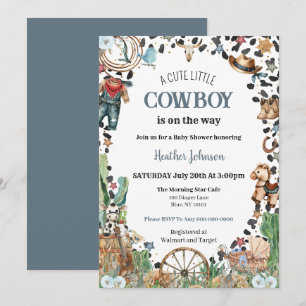 Invitation Joli Petit Cow-boy Western Aquarelle Baby Shower