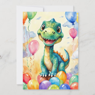 Invitation Joli petit dinosaure avec beaucoup de ballons colo