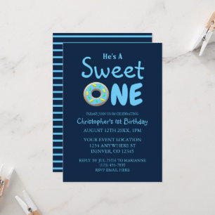 Invitation Joli petit garçon au donut bleu 1er anniversaire