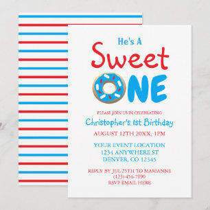 Invitation Joli petit garçon au donut bleu 1er anniversaire