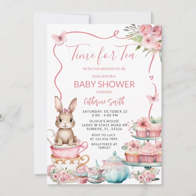 Invitation Joli Petit Lapin Rabbit Tea Party Baby shower (Devant)