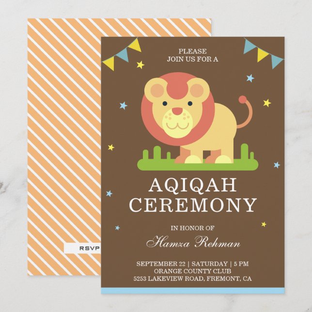 Invitation Joli Petit Lion Aqiqah (Devant / Derrière)