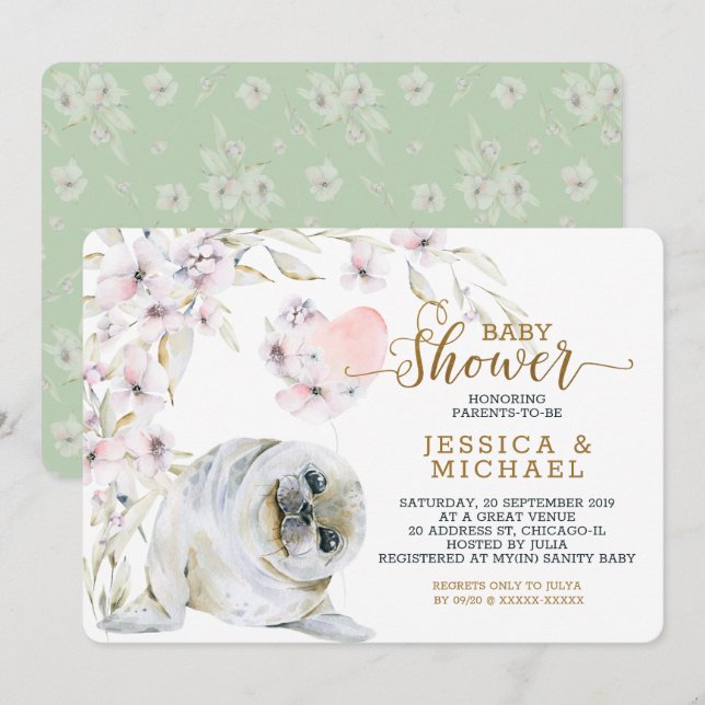 Invitation Joli phoque d'aquarelle Baby shower neutre genre (Devant / Derrière)