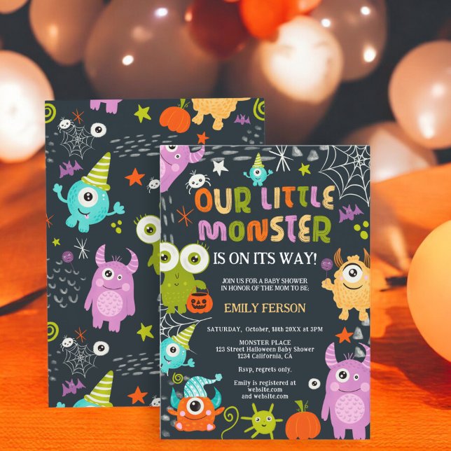 Invitation Joli plaisir Halloween petit baby shower monstre (Cute fun Halloween little monster baby shower Invitation)