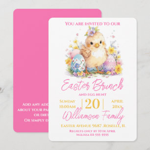 Invitation Joli poulet Floral rose pâques Brunch de Pâques