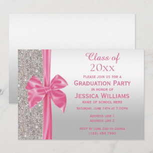 Invitation Joli Pretty Rose Soie Bow & Silver Sequins Graduat