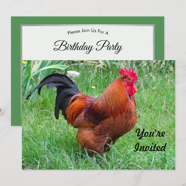 Invitation Joli profil de poulet rouge Photo Anniversaire (Devant / Derrière)