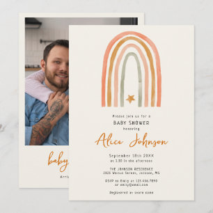 Invitation Joli Rainbow Et Star Photo Boho Baby shower