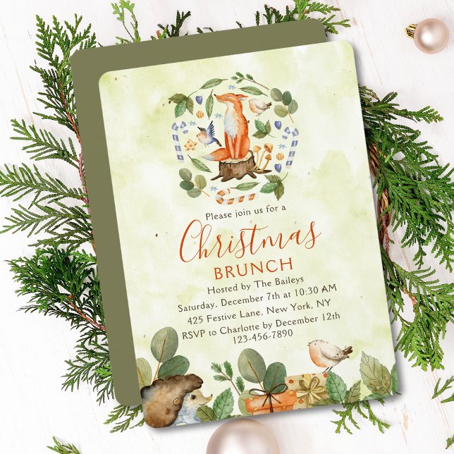 Invitation Joli renard boisé Noël Brunch aquarelle (Créateur téléchargé)
