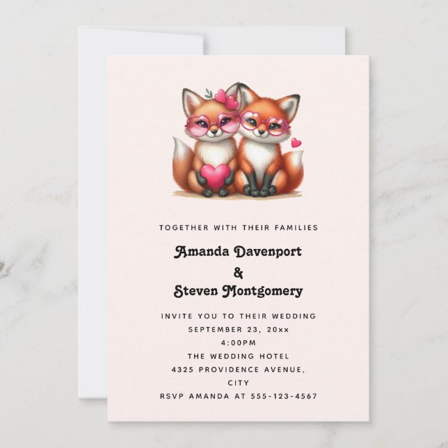 Invitation Joli renard orange en Mariage d'amour (Devant)