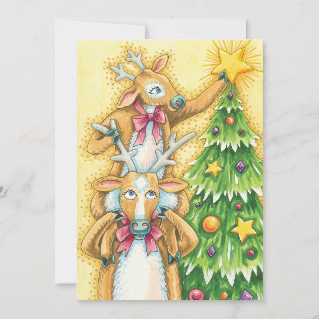 Invitation Joli renne de Noël avec l'étoile de l'arbre de Noë (Devant)