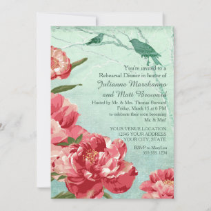 Invitation Joli Retro Flower Rehearsal Diner Peony & Birds
