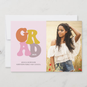 Invitation Joli Retro les années 70 Pink Photo Graduation Par