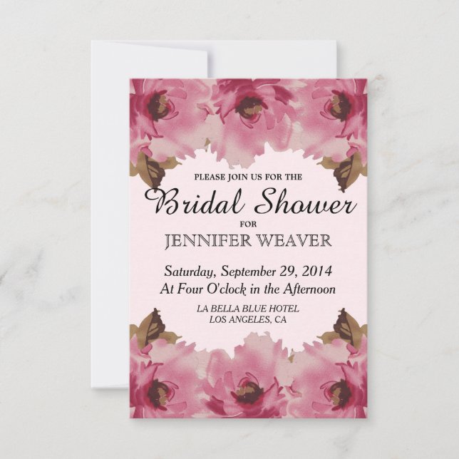 Invitation Joli rose Aquarelle Fleurs Motif (Devant)