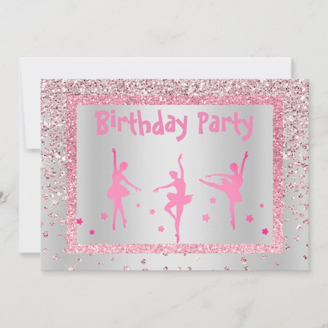 Invitation Joli rose Ballerina Étincelle Enfants Anniversaire (Devant)