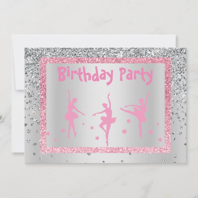 Invitation Joli rose Ballerina Étincelle Enfants Anniversaire (Devant)