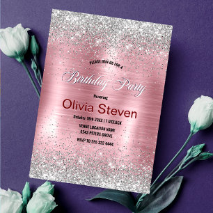 Invitation Joli rose blush argent faux parties scintillant mo
