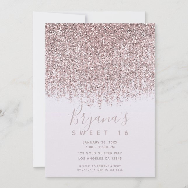 Invitation Joli rose brillant Parties scintillant Douce 16 Pa (Devant)