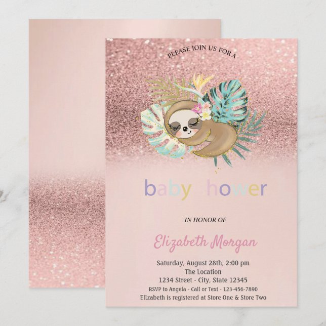 Invitation Joli Rose dormant Baby shower Gold Bokeh (Devant / Derrière)