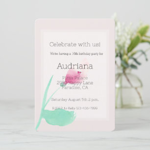Invitation Joli rose Fleur Blush 16e anniversaire