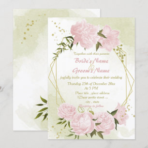 Invitation joli rose fleurs verdure mariage géométrique