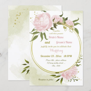 Invitation joli rose fleurs verdure mariage géométrique