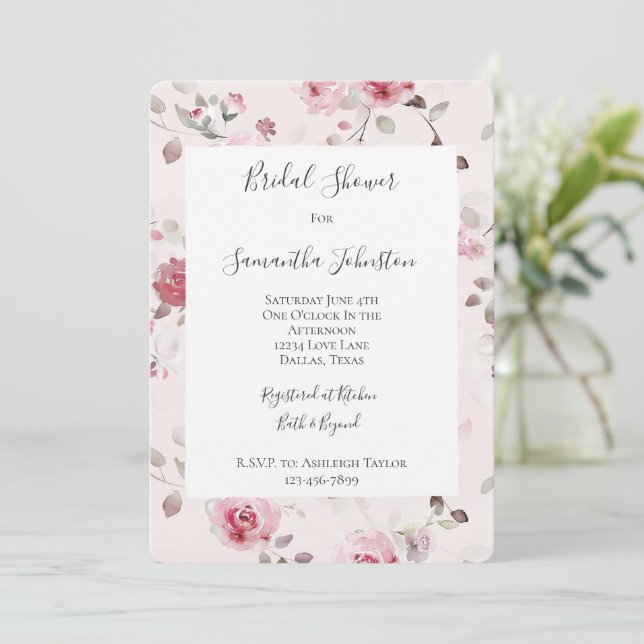 Invitation Joli Rose Garden Fête des mariées florale (Debout devant)