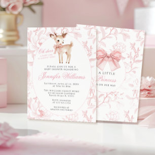 Invitation Joli rosé Oh Cerf avec Bow Floral Baby Girl Douche