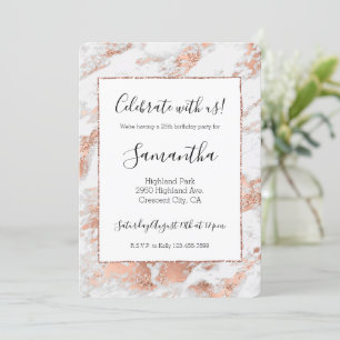 Invitation Joli Rose Or Blanc Glitzy Marbre Anniversaire