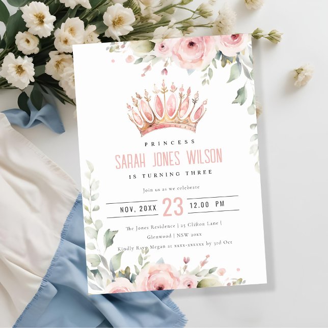 Invitation Joli rose princesse Crown Tiara Floral Anniversair (Créateur téléchargé)