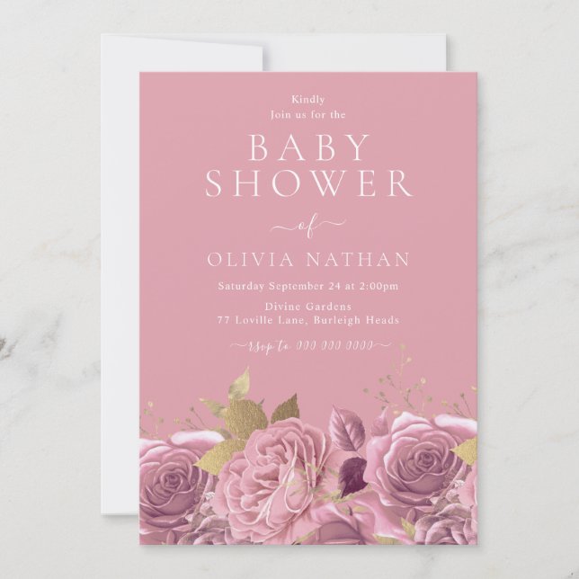 Invitation Joli rose Roses Baby shower Floral (Devant)