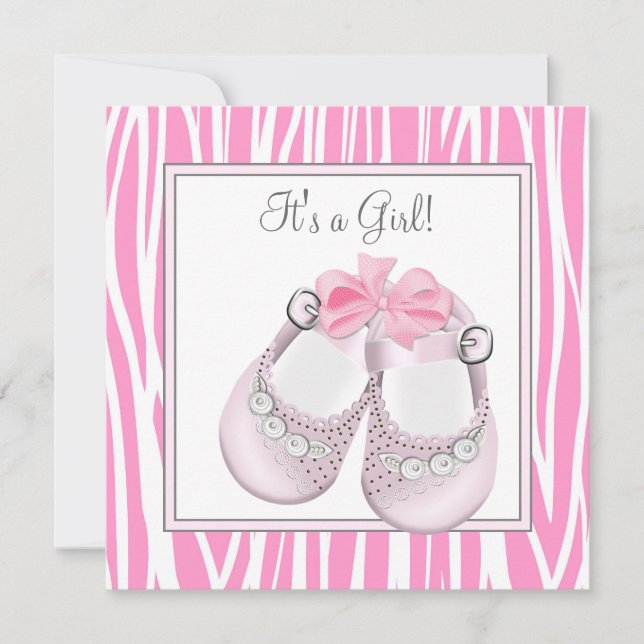 Invitation Joli rose Zebra Baby Girl Douche (Devant)