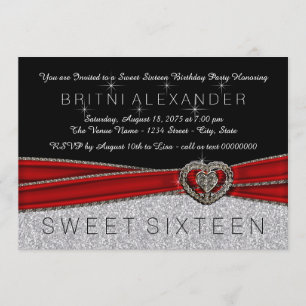 Invitation Joli rouge noir et argent doux 16