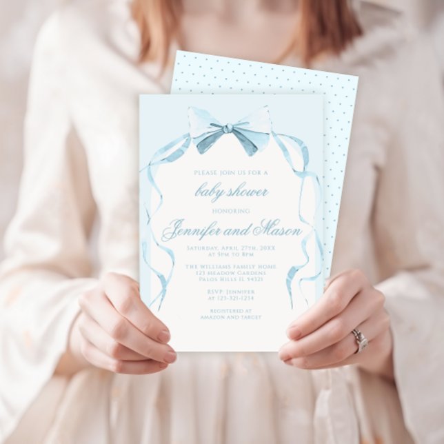 Invitation Joli ruban bleu boho bébé garçon douche (Créateur téléchargé)