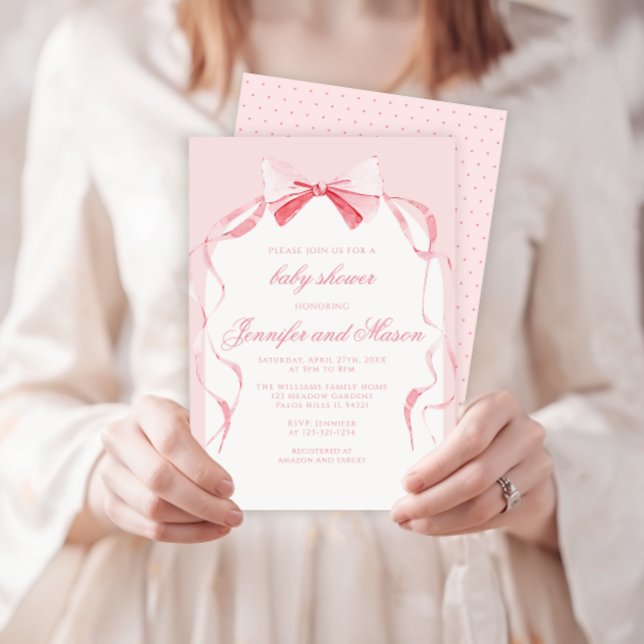 Invitation Joli ruban rose arc boho bébé fille douche (Créateur téléchargé)