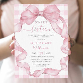 Invitation Joli ruban rose Bows Sweet sixteen 16 Anniversaire