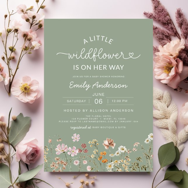 Invitation Joli Sage Green Un Baby shower Un Peu Fleur sauvag (Créateur téléchargé)