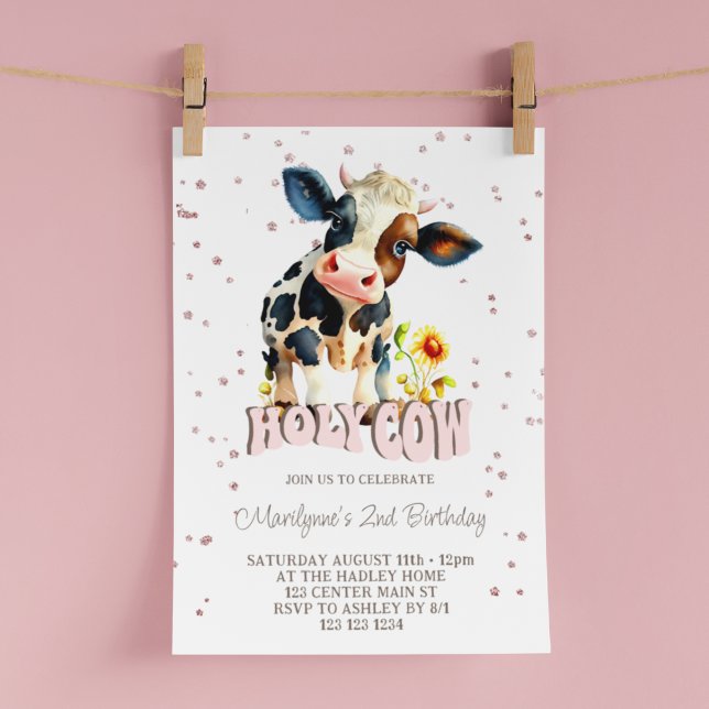 Invitation Joli Saint Vache rose 2e anniversaire (Créateur téléchargé)