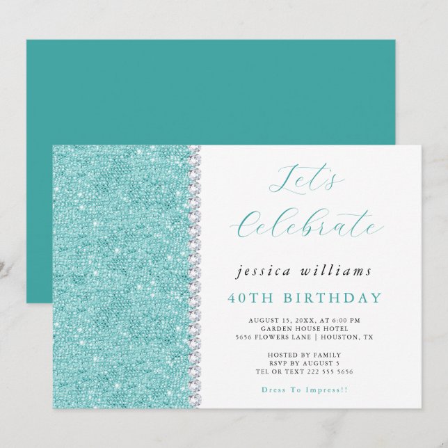 Invitation Joli Séquins et Diamants Étincelants Anniversaire  (Devant / Derrière)