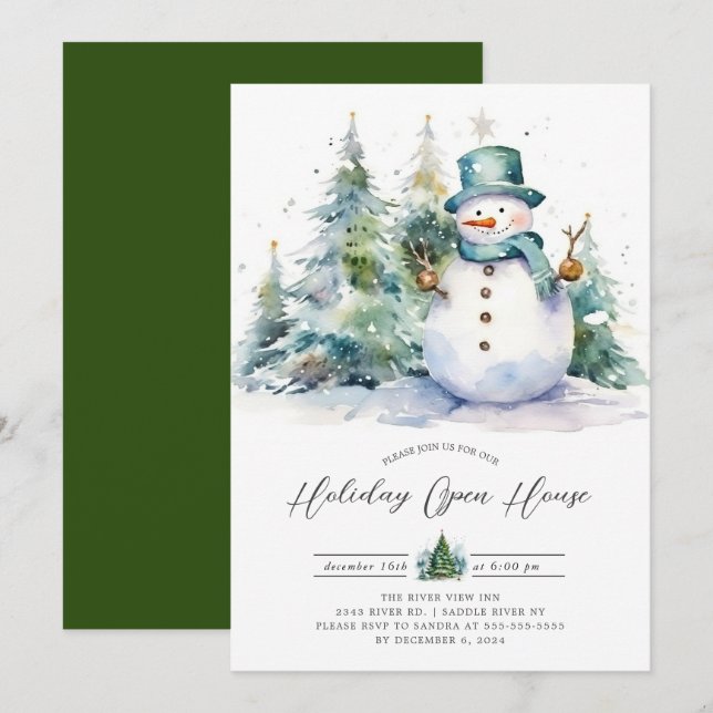Invitation Joli Snowman Holiday Open House (Devant / Derrière)