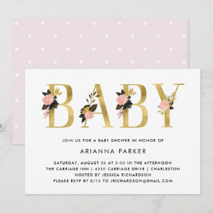 Invitation Joli texte or floral Baby shower
