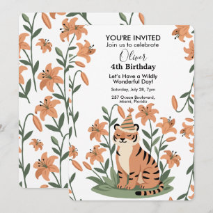 Invitation Joli tigre avec lys orange Anniversaire personnali