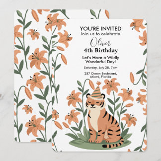 Invitation Joli tigre avec lys orange Anniversaire personnali