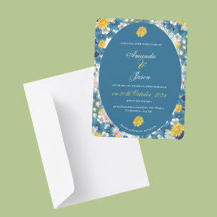 Invitation Joli tournesol Jaune Blanc Bleu Floral Mariage