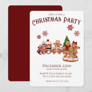 Invitation Joli Train en Pain d'Épice et Fête de Noël en Fami