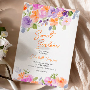 Invitation Joli violet orangé orangé script doux 16